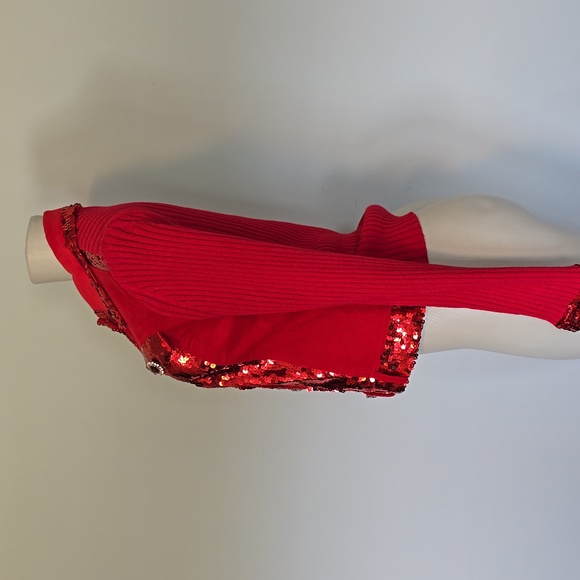 Berek red corduroy/ribbed snalp front red sweater w/sequins & rhinstones-PM - Picture 3 of 9